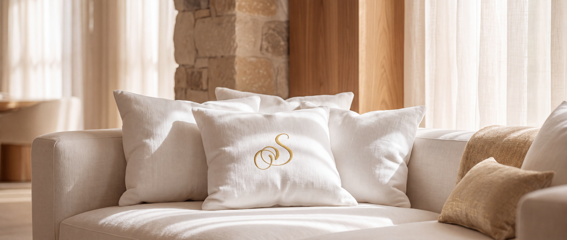 Sofá com almofada bordada Santiago - Luxury Family Houses